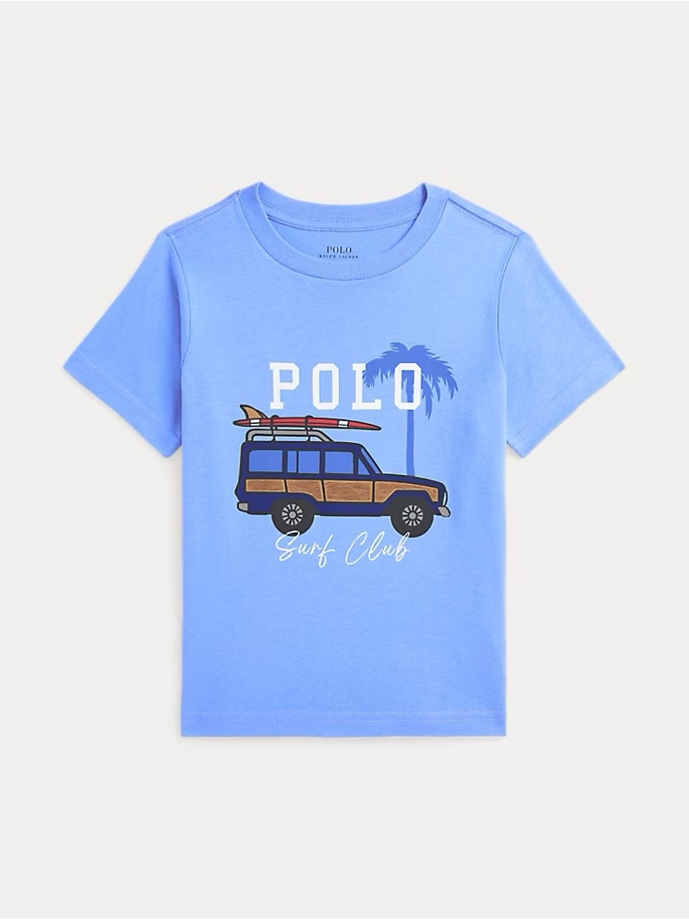 Polo by Ralph Lauren Boys Car Jersey Surf Club Graphic Tee Light Blue Med 10-12